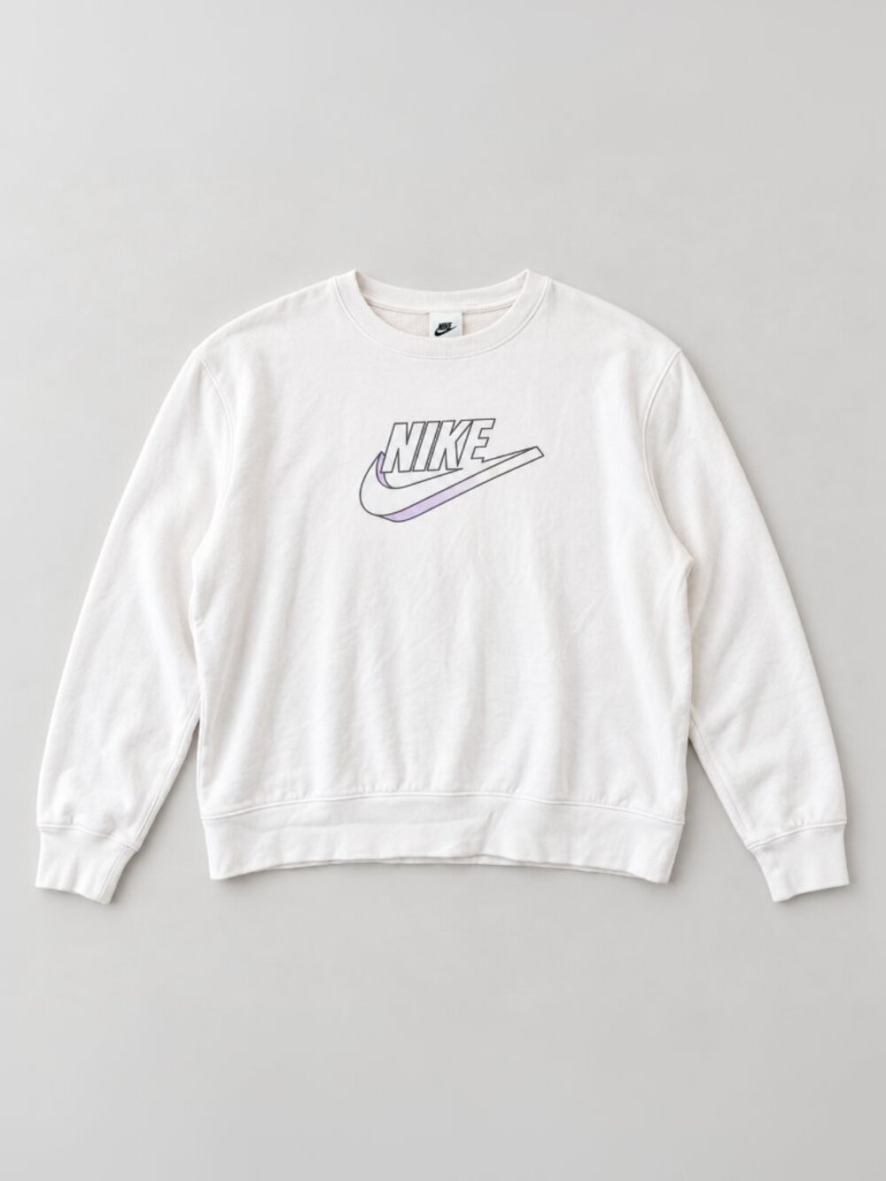 Nike Sweatshirt Womens S White Purple Swoosh Logo Crew Neck Fleece Pullover